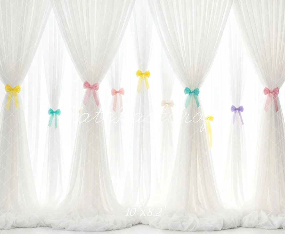 Kate White Sheer Curtains Colourful Bows Backdrop Designed by Patty Robert - Image 6