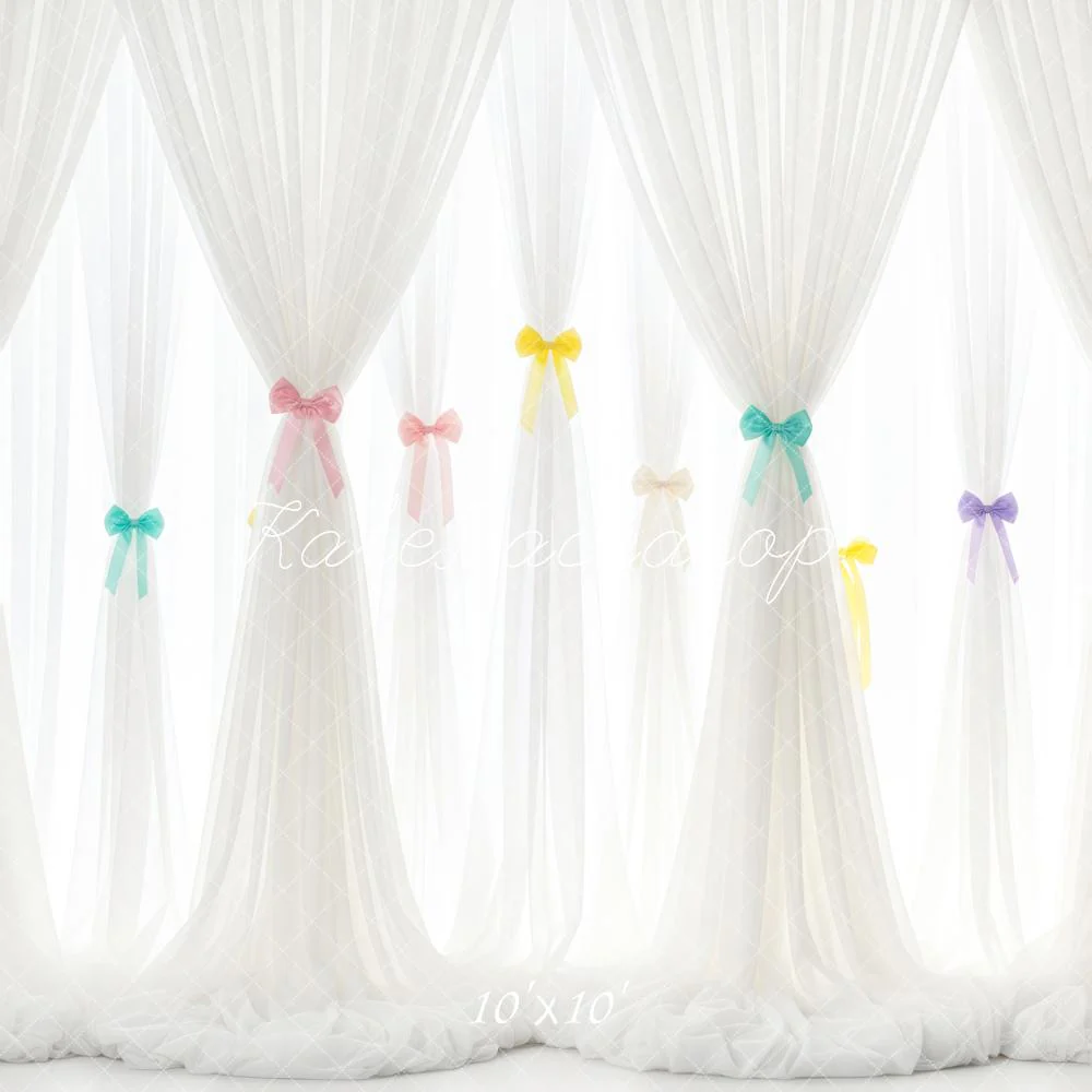 Kate White Sheer Curtains Colourful Bows Backdrop Designed by Patty Robert - Image 7