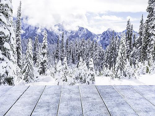 Kate White Snow Tree Winter Scenic Backdrop with Wood Floor