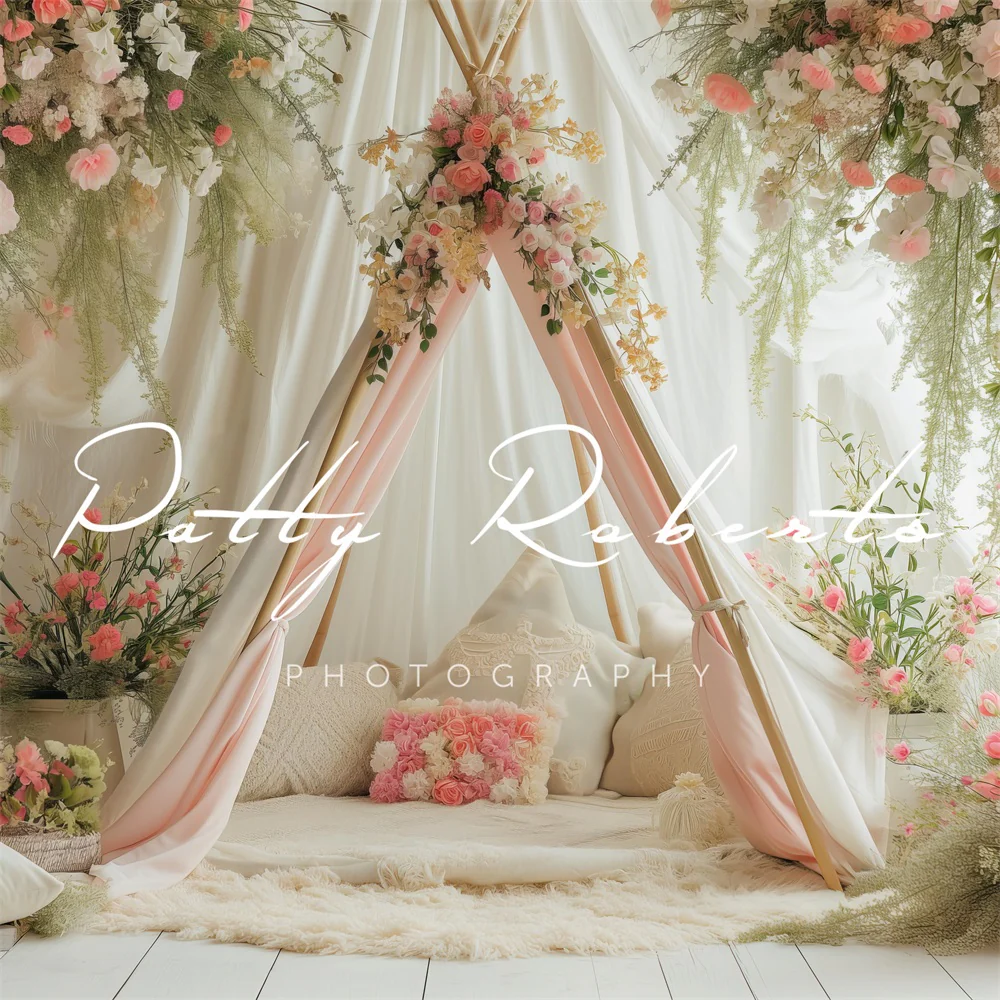 Kate White Spring Teepee with Flowers Backdrop Designed by Patty Robert - Image 3