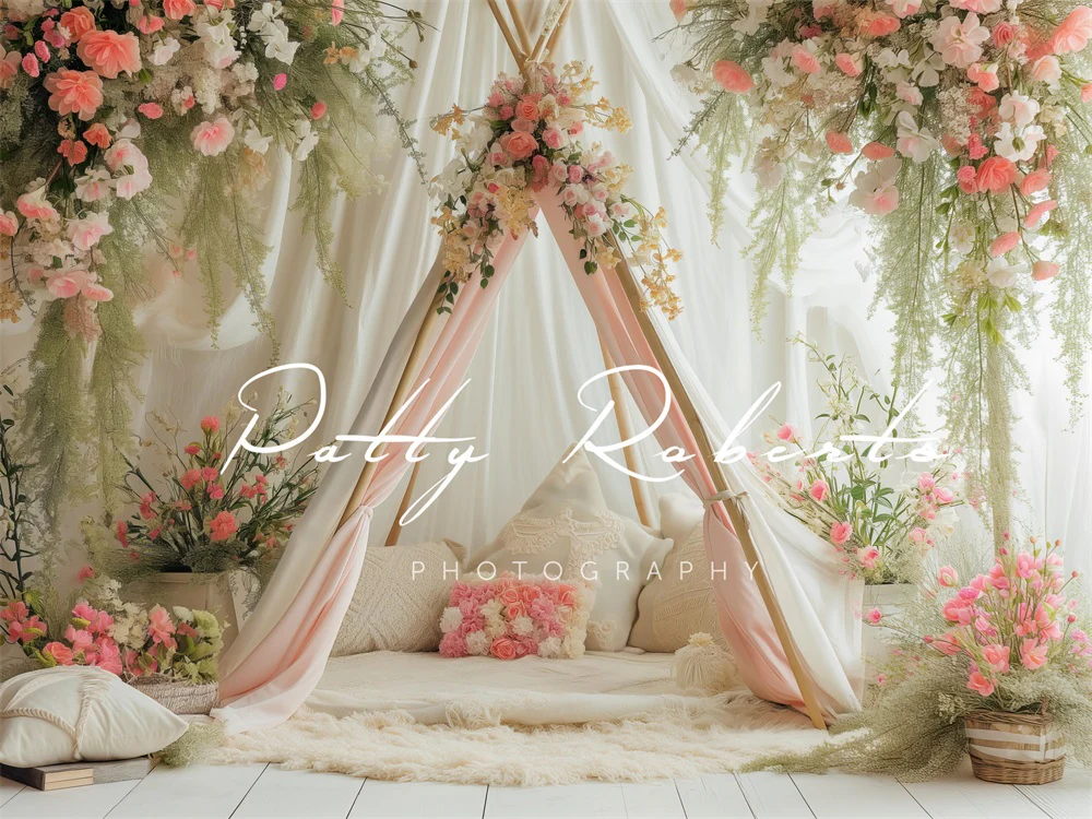 Kate White Spring Teepee with Flowers Backdrop Designed by Patty Robert - Image 4