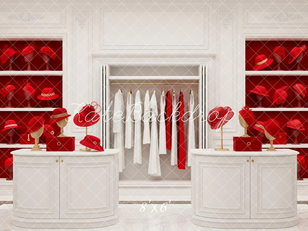Kate White Wardrobe Red Hats Display Backdrop Designed by Patty Robert - Image 3