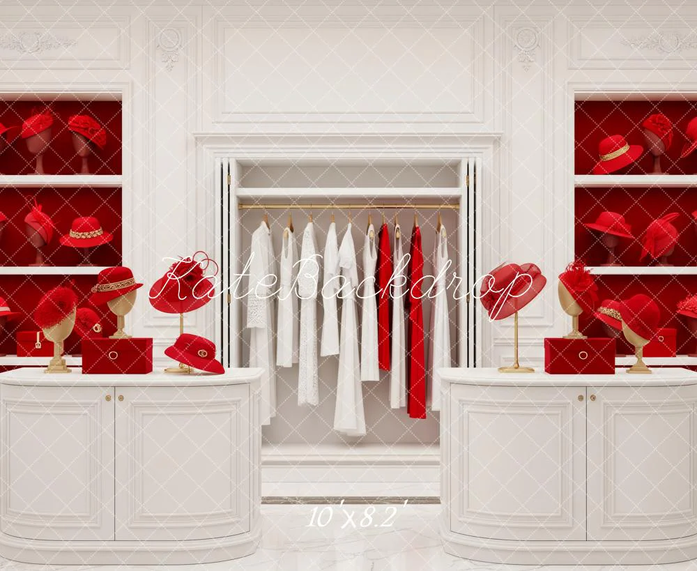 Kate White Wardrobe Red Hats Display Backdrop Designed by Patty Robert - Image 6