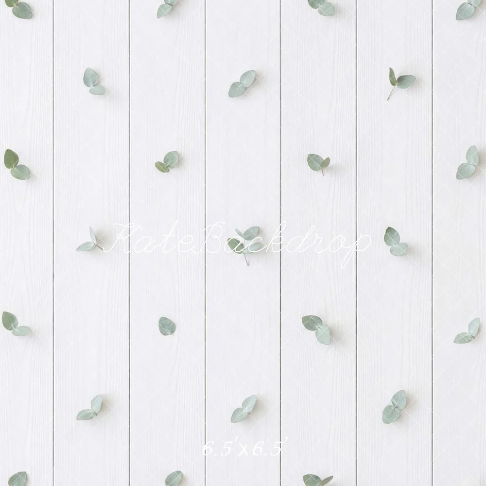 Kate White Wood Planks Green Leaves Backdrop Designed by Mini MakeBelieve - Image 2