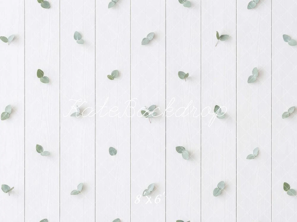 Kate White Wood Planks Green Leaves Backdrop Designed by Mini MakeBelieve - Image 3