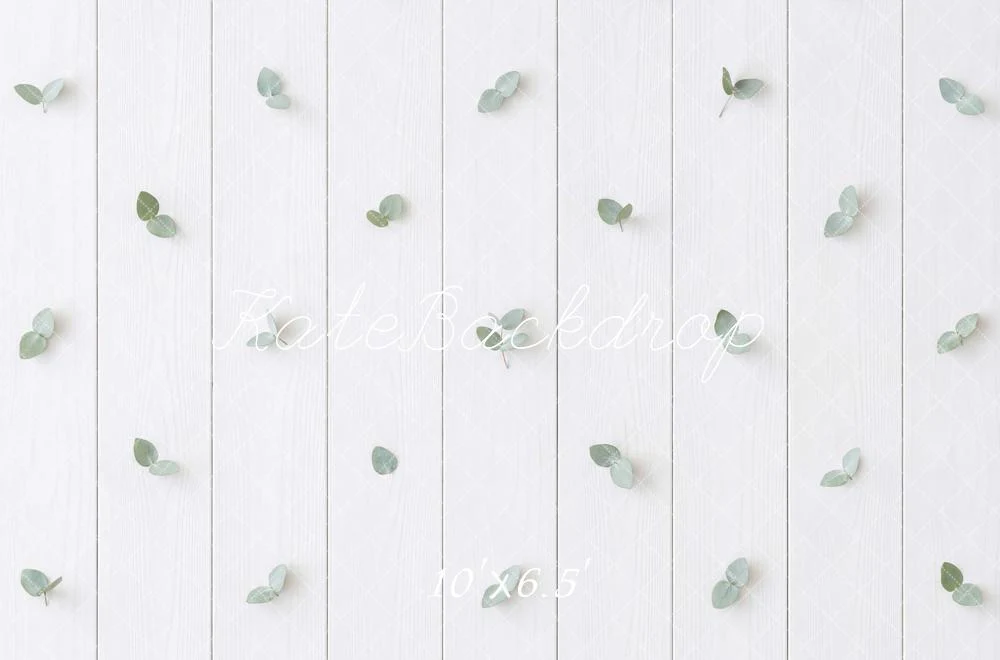 Kate White Wood Planks Green Leaves Backdrop Designed by Mini MakeBelieve - Image 4