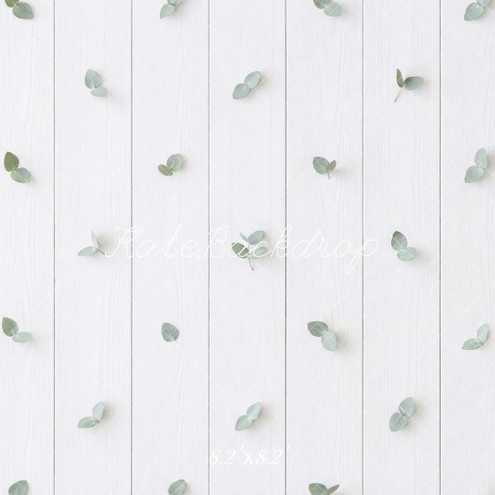 Kate White Wood Planks Green Leaves Backdrop Designed by Mini MakeBelieve - Image 5
