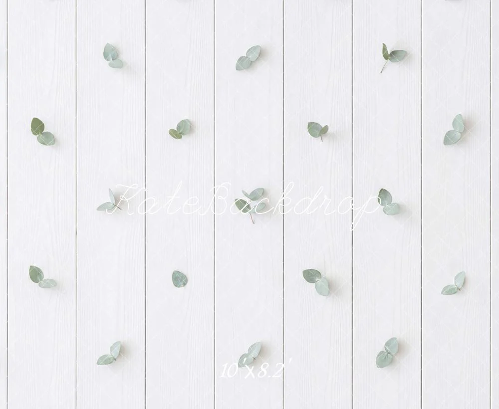 Kate White Wood Planks Green Leaves Backdrop Designed by Mini MakeBelieve - Image 6
