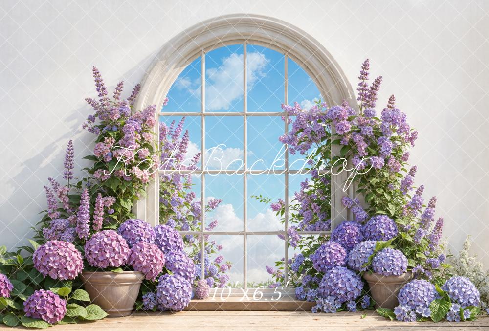 Kate Window Arch Purple Flowers Fleece Backdrop Designed by Emetselch - Image 2