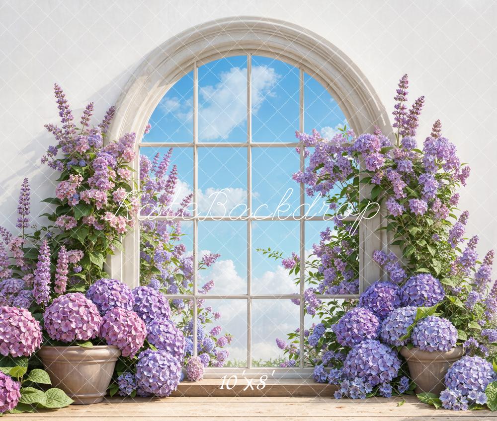 Kate Window Arch Purple Flowers Fleece Backdrop Designed by Emetselch - Image 3