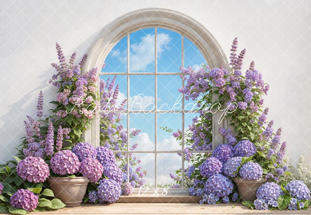 Kate Window Arch Purple Flowers Fleece Backdrop Designed by Emetselch - Image 4