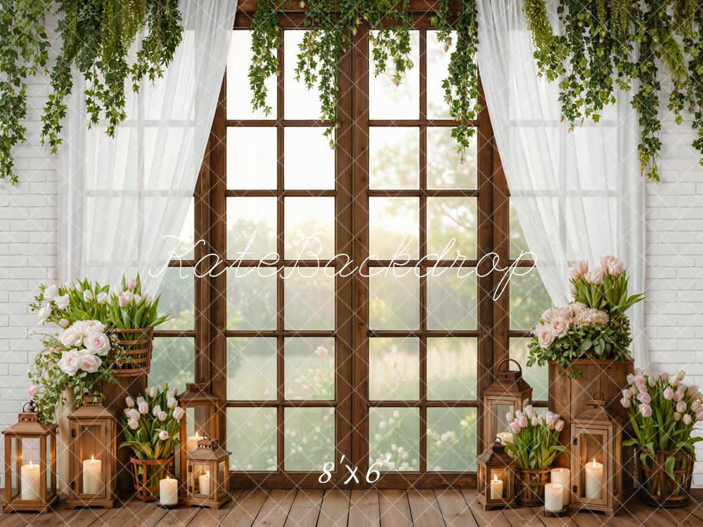 Kate Spring Window Tulips Candles Rustic Backdrop Designed by Emetselch - Image 3