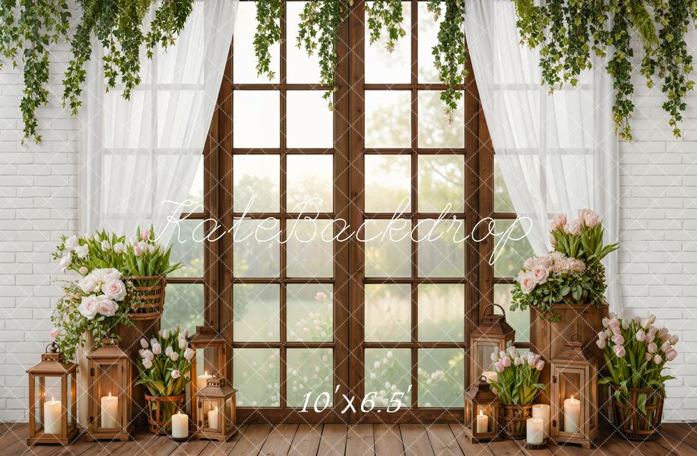 Kate Spring Window Tulips Candles Rustic Backdrop Designed by Emetselch - Image 4