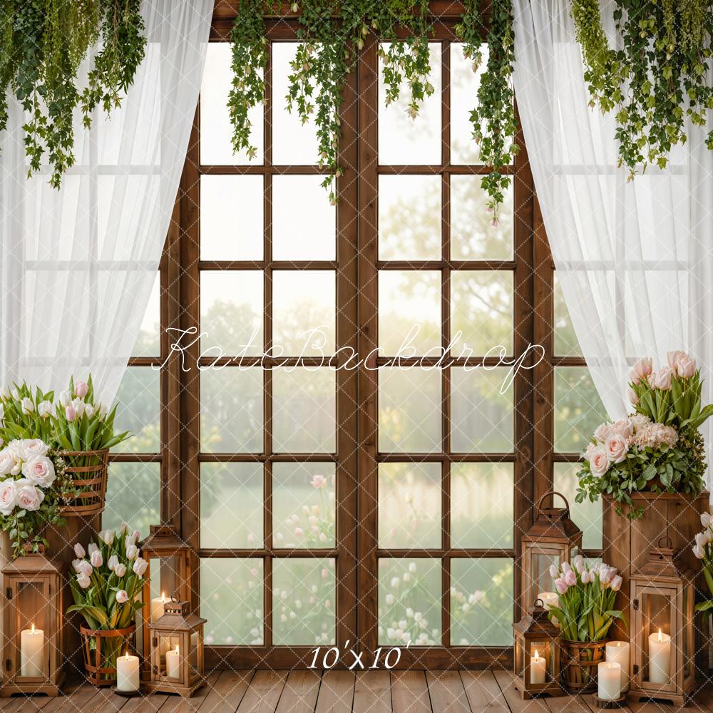 Kate Spring Window Tulips Candles Rustic Backdrop Designed by Emetselch - Image 7