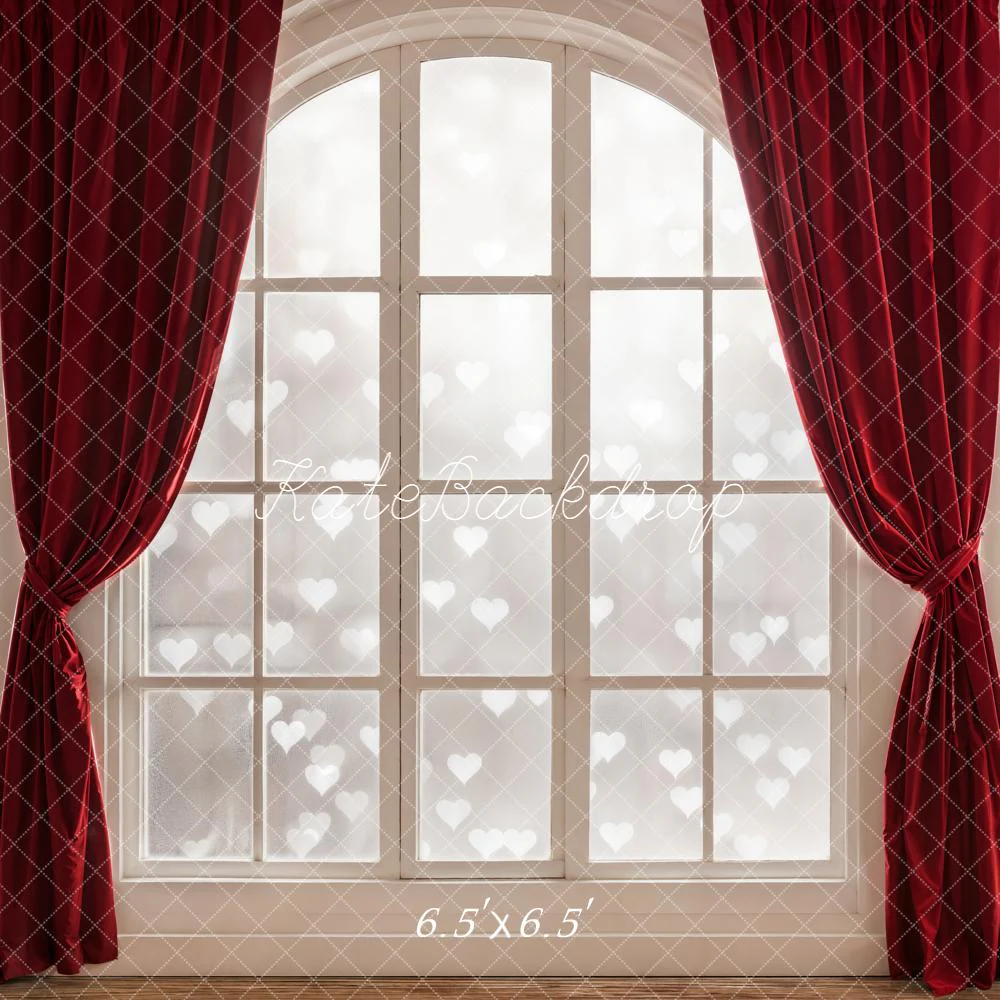 Kate Window Red Curtains Hearts Backdrop Designed by Emetselch - Image 2