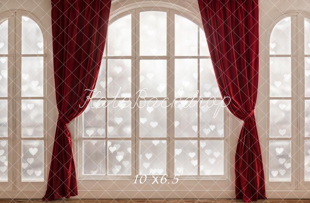 Kate Window Red Curtains Hearts Backdrop Designed by Emetselch - Image 4