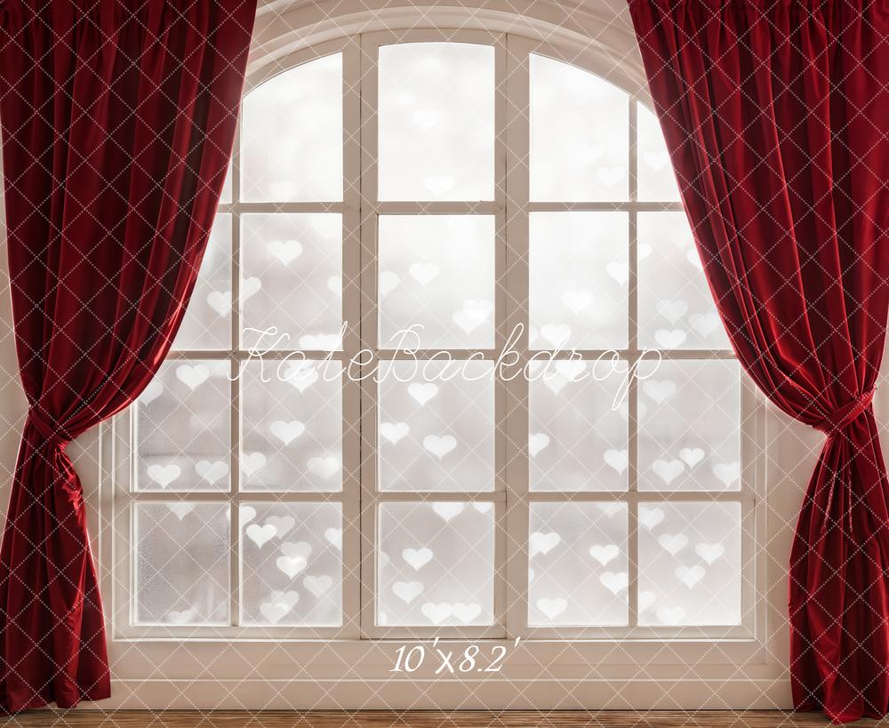 Kate Window Red Curtains Hearts Backdrop Designed by Emetselch - Image 6