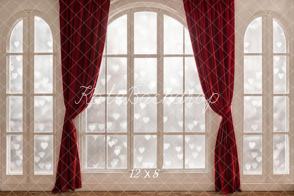 Kate Window Red Curtains Hearts Backdrop Designed by Emetselch - Image 8