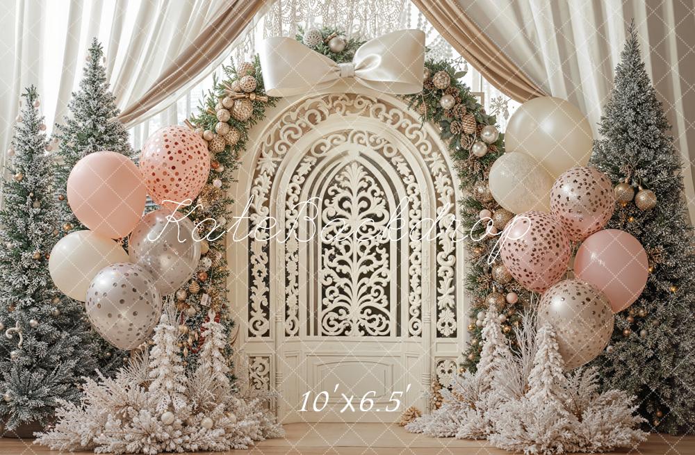 Kate Winter Arch Balloons Frosted Trees Fleece Backdrop Designed by Emetselch - Image 2