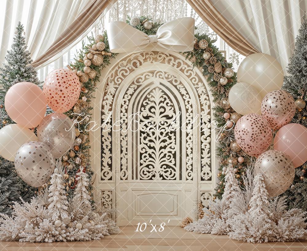 Kate Winter Arch Balloons Frosted Trees Fleece Backdrop Designed by Emetselch - Image 3