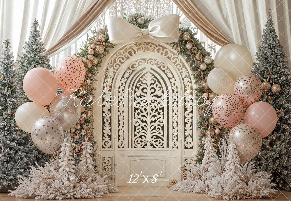 Kate Winter Arch Balloons Frosted Trees Fleece Backdrop Designed by Emetselch - Image 4