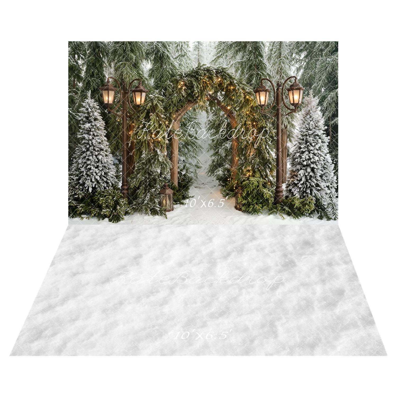 Kate Winter Arch Lamp Post Snow Trees Backdrop+Snow Texture White Backdrop - Image 2
