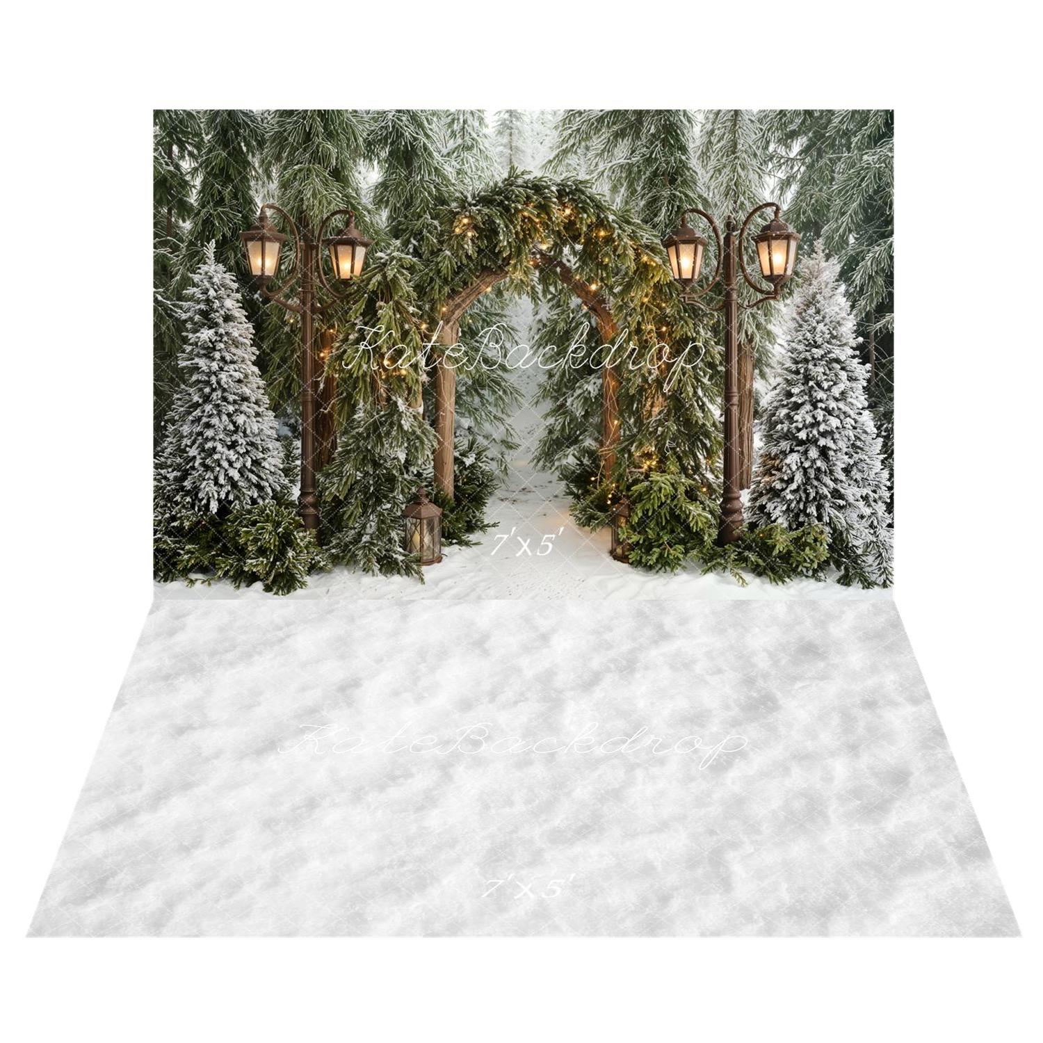 Kate Winter Arch Lamp Post Snow Trees Backdrop+Snow Texture White Backdrop - Image 3