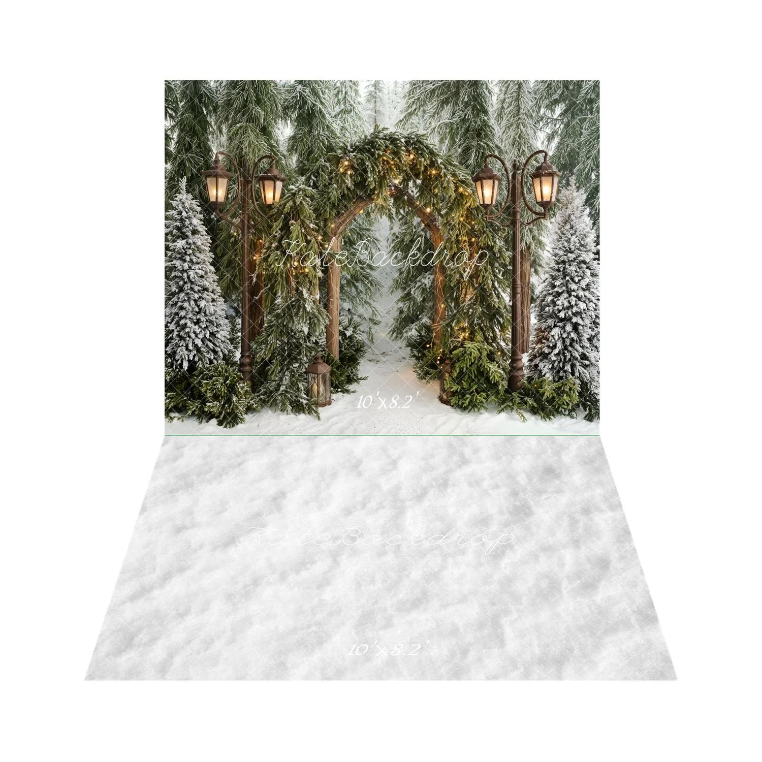 Kate Winter Arch Lamp Post Snow Trees Backdrop+Snow Texture White Backdrop - Image 4