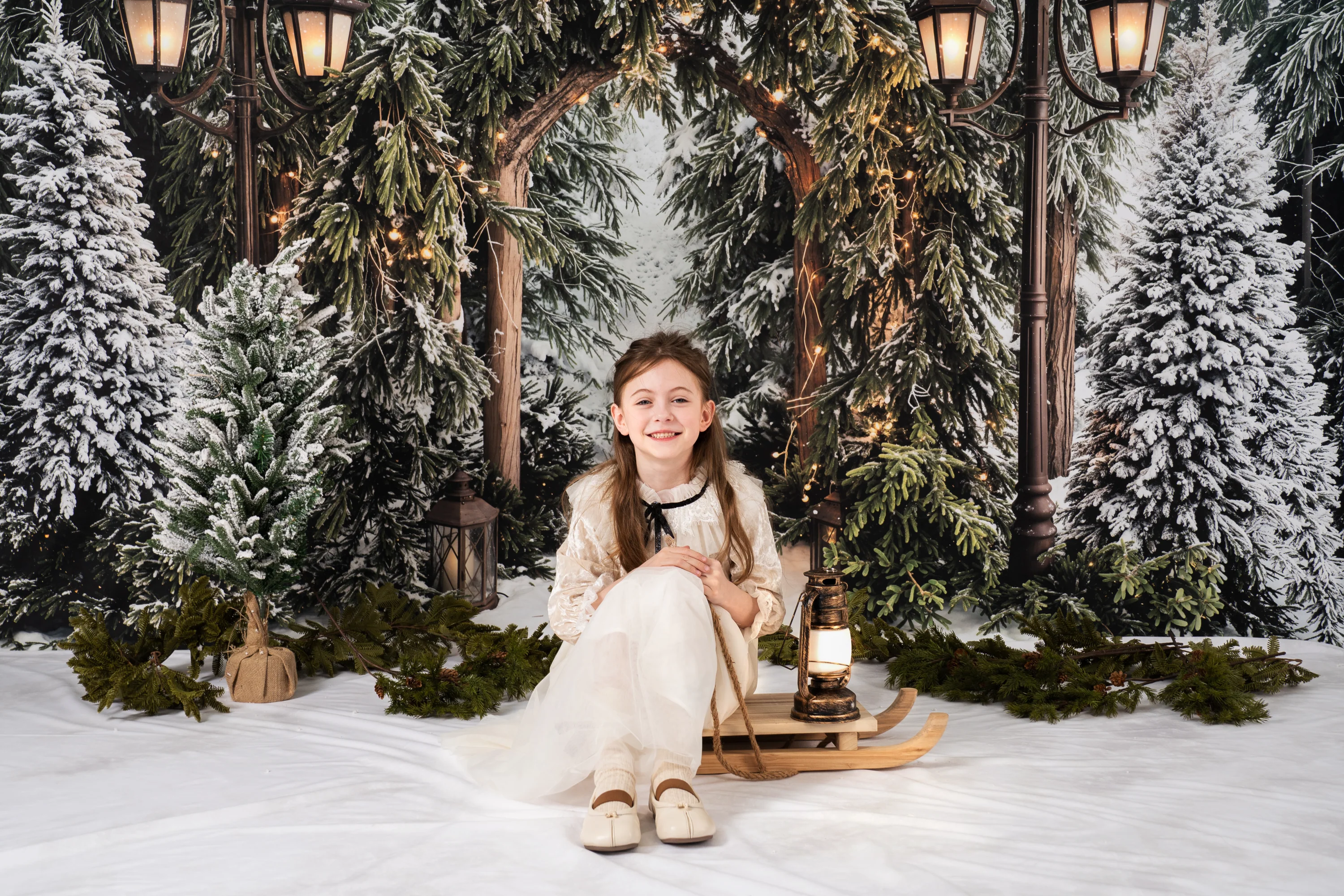 Kate Winter Arch Lantern Snow Trees Backdrop Designed by Emetselch