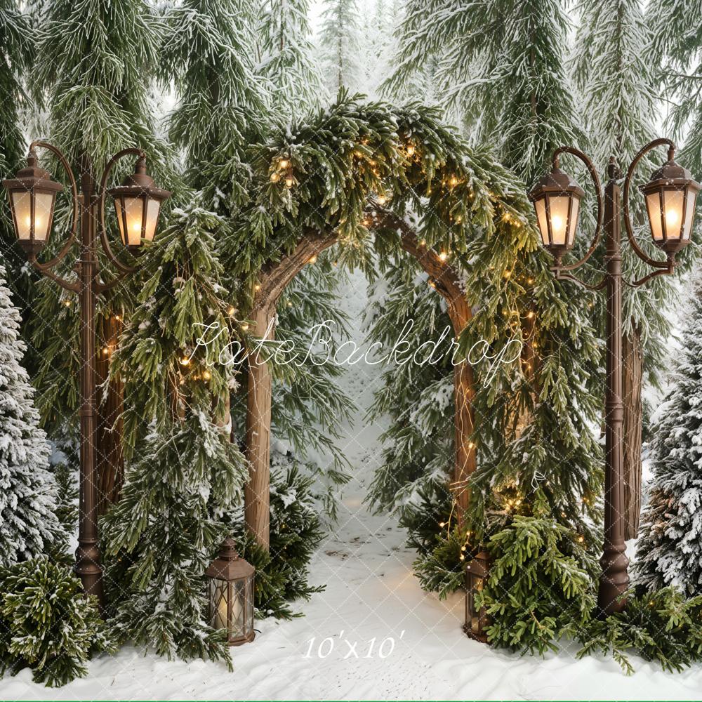 Kate Winter Arch Lantern Snow Trees Backdrop Designed by Emetselch - Image 9
