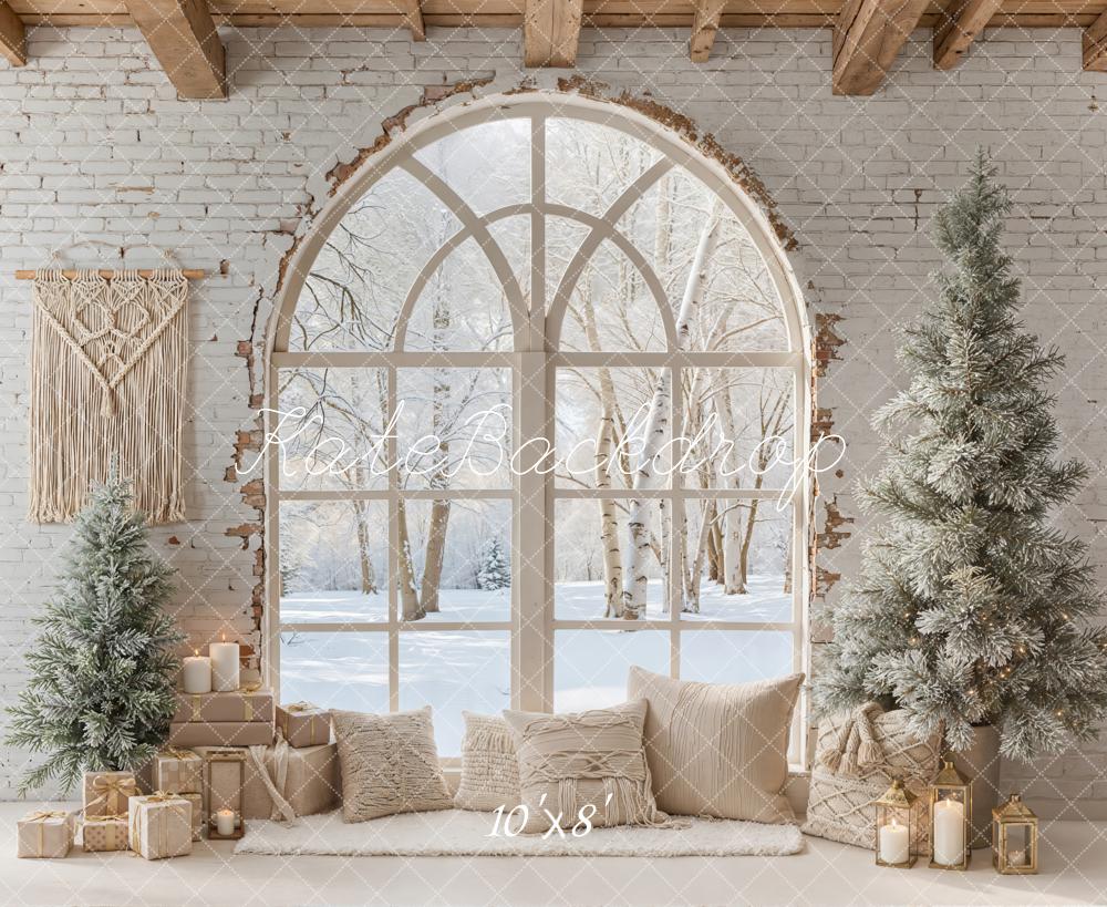 Kate Winter Arch Window Trees Fleece Backdrop Designed by Emetselch - Image 3