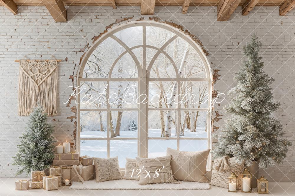 Kate Winter Arch Window Trees Fleece Backdrop Designed by Emetselch - Image 4