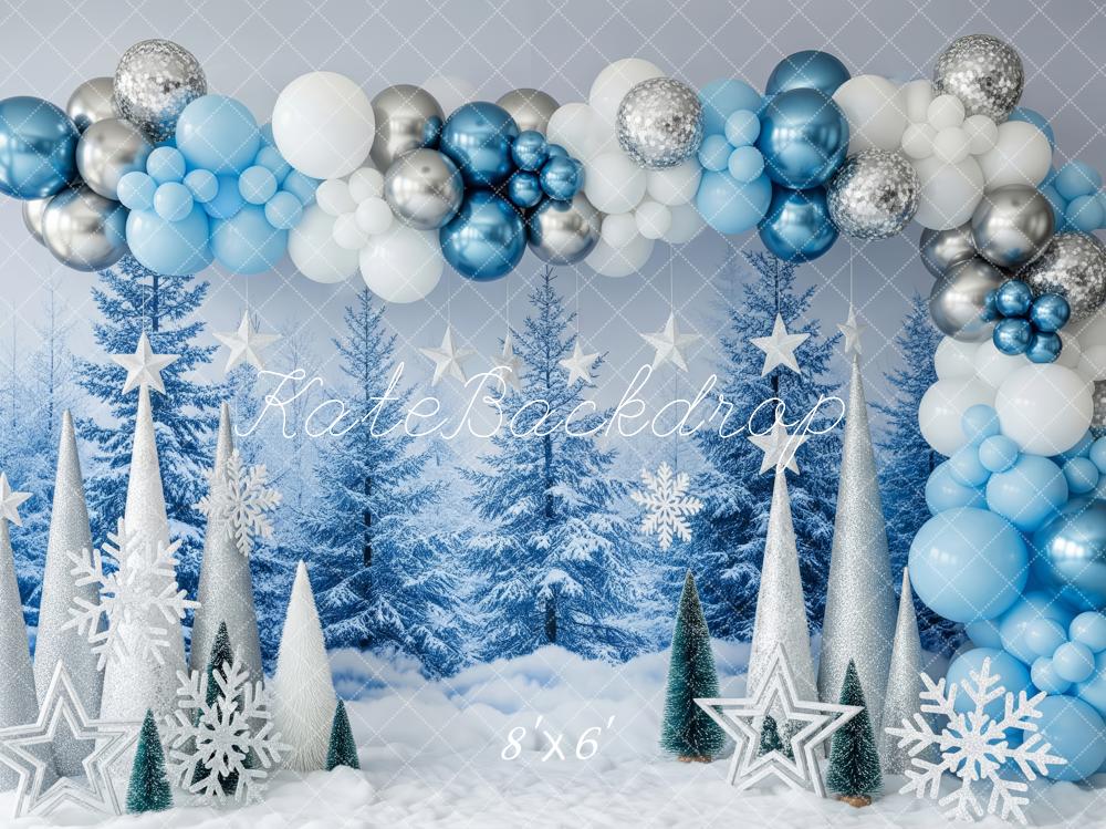 Kate Winter Balloon Snowy Trees Silver Stars Backdrop Designed by Patty Robert - Image 3