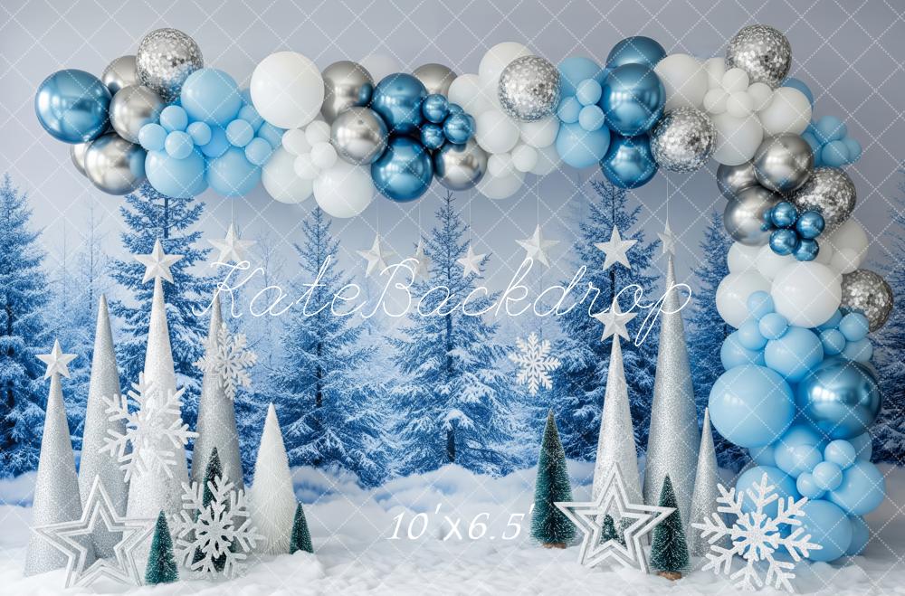 Kate Winter Balloon Snowy Trees Silver Stars Backdrop Designed by Patty Robert - Image 4