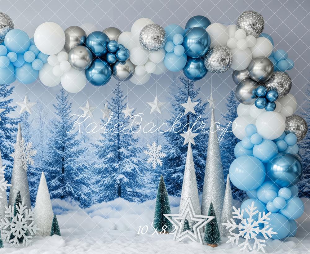 Kate Winter Balloon Snowy Trees Silver Stars Backdrop Designed by Patty Robert - Image 6