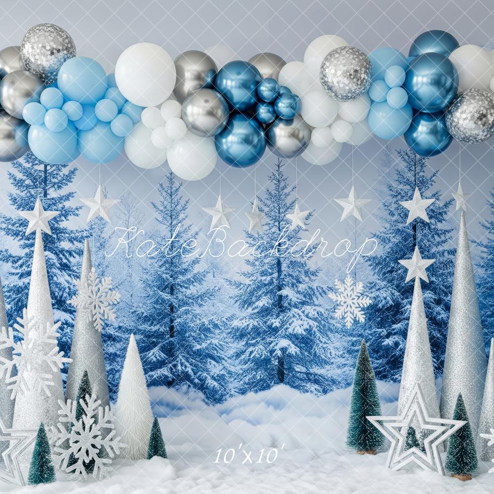 Kate Winter Balloon Snowy Trees Silver Stars Backdrop Designed by Patty Robert - Image 7