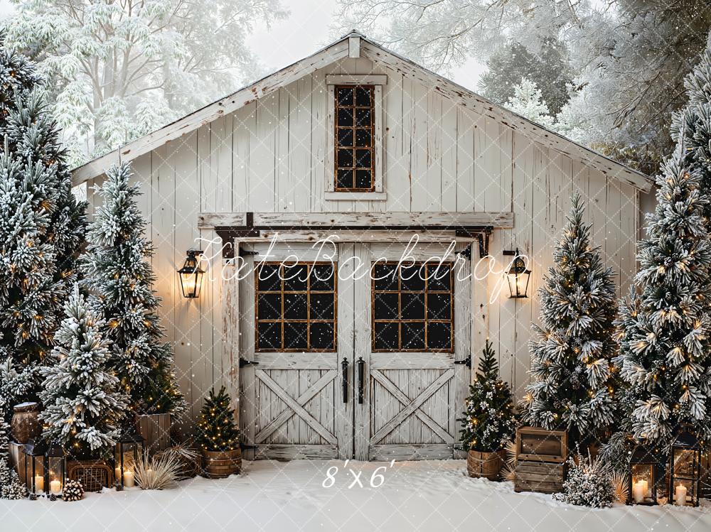 Kate Winter Cabin Snow Christmas Trees Backdrop Designed by Emetselch - Image 3
