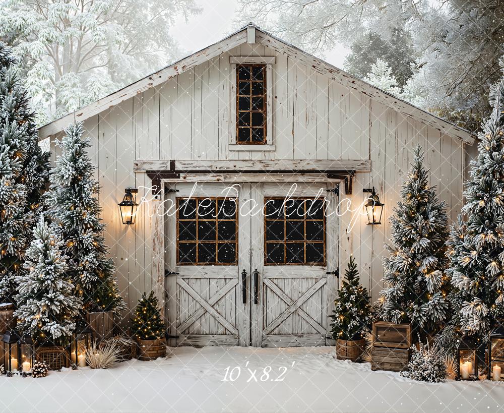 Kate Winter Cabin Snow Christmas Trees Backdrop Designed by Emetselch - Image 6