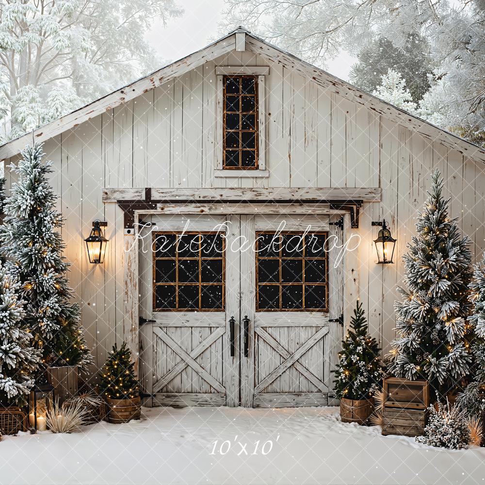 Kate Winter Cabin Snow Christmas Trees Backdrop Designed by Emetselch - Image 7