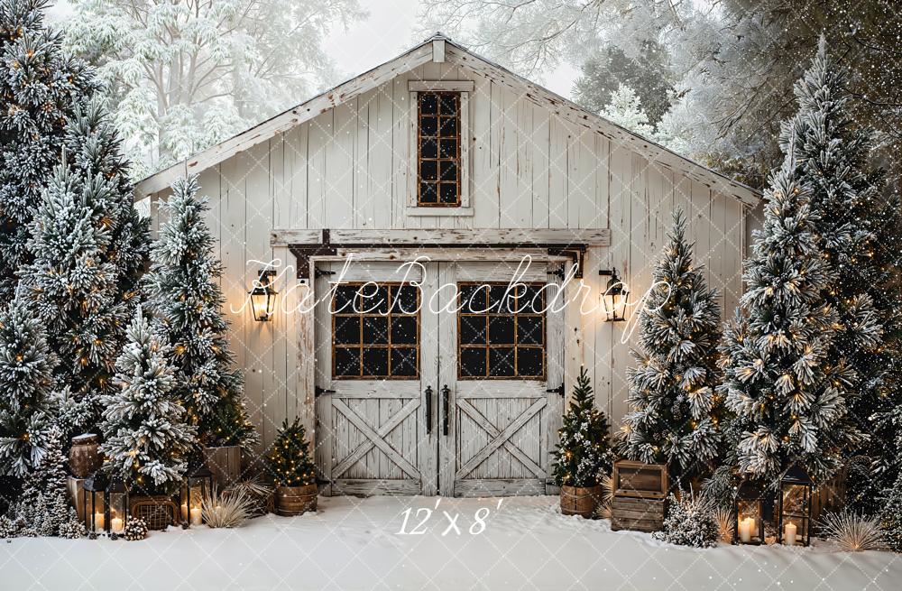 Kate Winter Cabin Snow Christmas Trees Backdrop Designed by Emetselch - Image 8