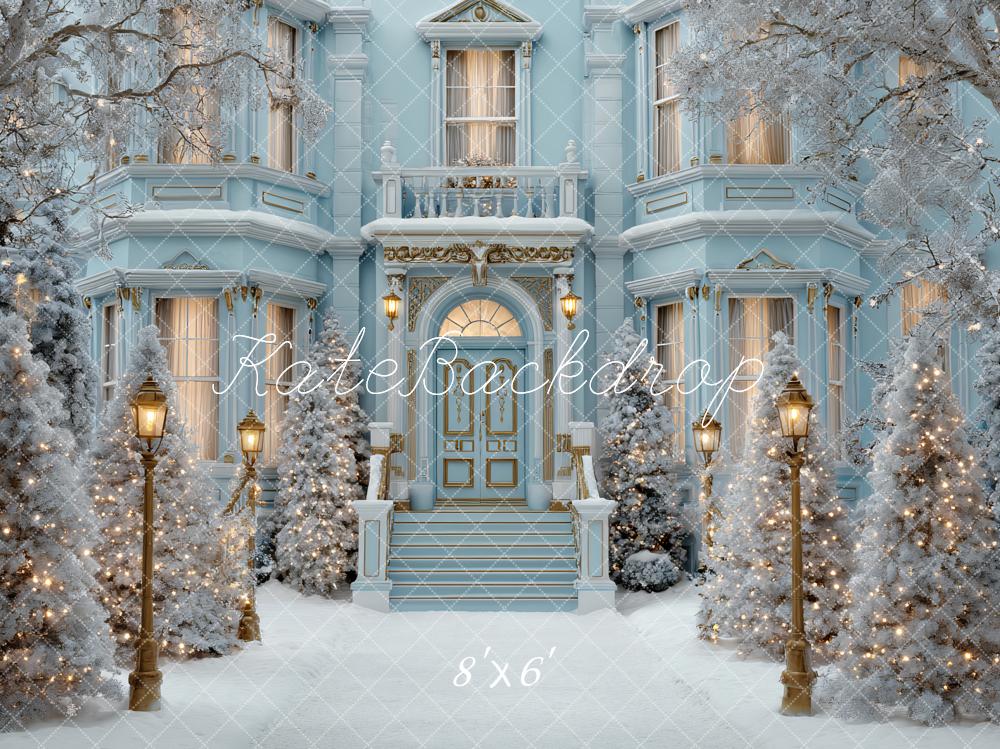 Kate Winter Blue Mansion Snow Lights Backdrop Designed by Ashley Paul - Image 3