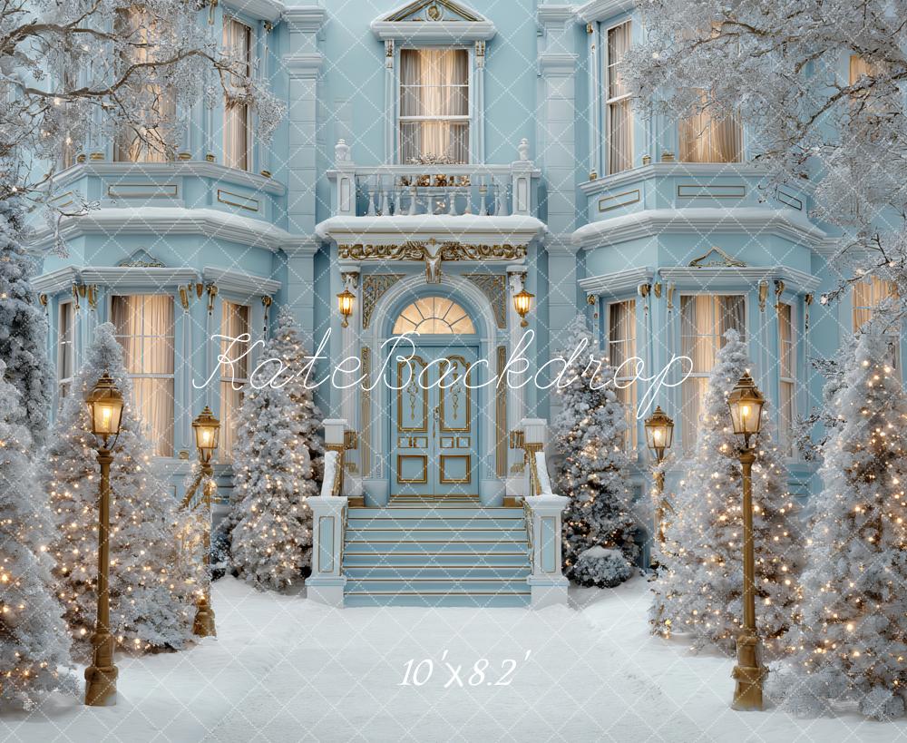 Kate Winter Blue Mansion Snow Lights Backdrop Designed by Ashley Paul - Image 6