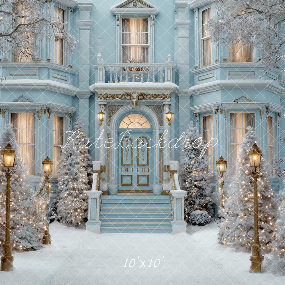 Kate Winter Blue Mansion Snow Lights Backdrop Designed by Ashley Paul - Image 7