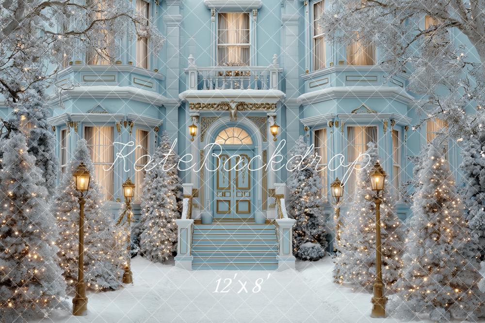 Kate Winter Blue Mansion Snow Lights Backdrop Designed by Ashley Paul - Image 8