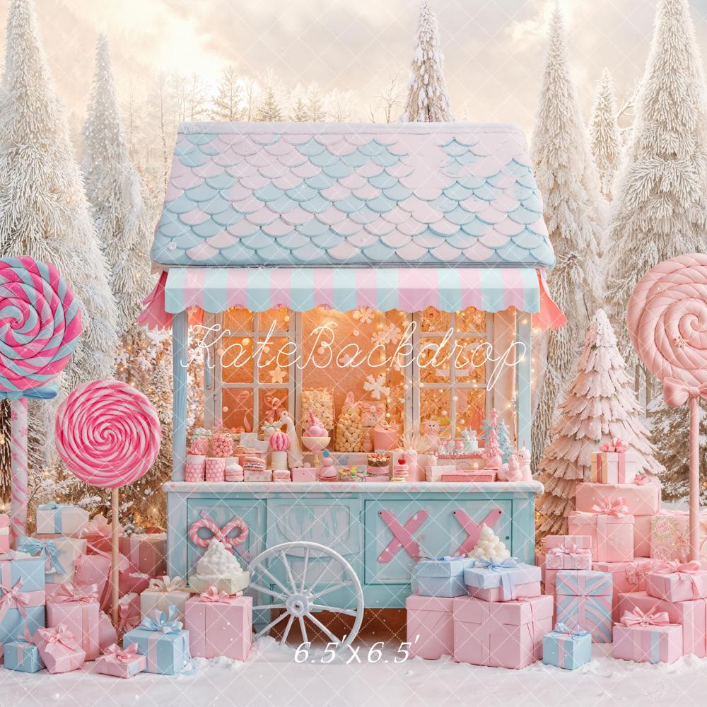 Kate Christmas Winter Candy Cart Lollipop Presents Backdrop Designed by Emetselch - Image 2