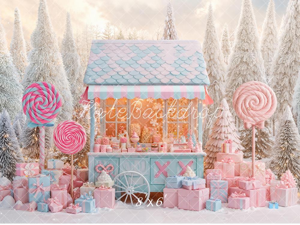 Kate Christmas Winter Candy Cart Lollipop Presents Backdrop Designed by Emetselch - Image 3