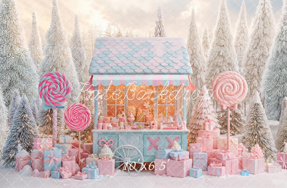 Kate Christmas Winter Candy Cart Lollipop Presents Backdrop Designed by Emetselch - Image 4