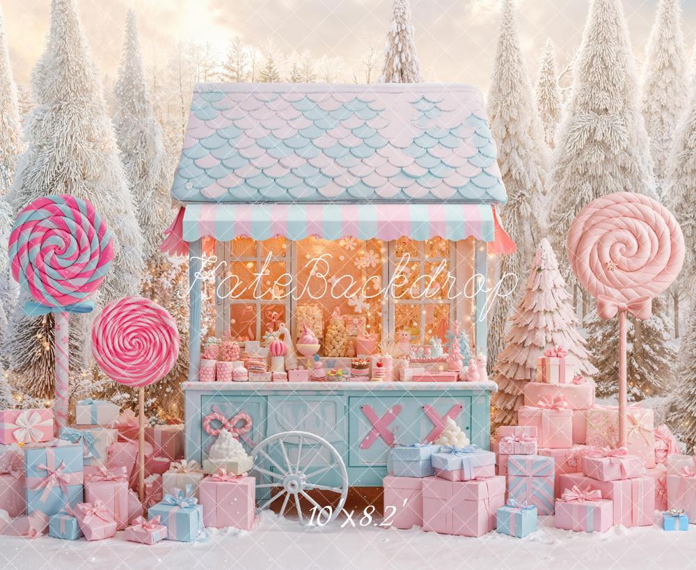 Kate Christmas Winter Candy Cart Lollipop Presents Backdrop Designed by Emetselch - Image 6