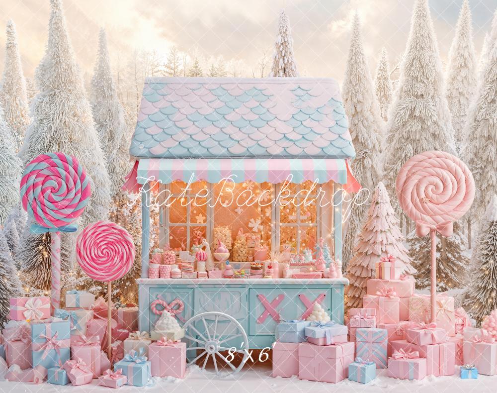 Kate Winter Candy Cart Lollipops Presents Fleece Backdrop Designed by Emetselch