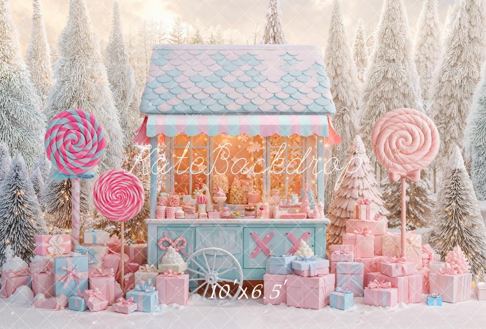 Kate Winter Candy Cart Lollipops Presents Fleece Backdrop Designed by Emetselch - Image 2
